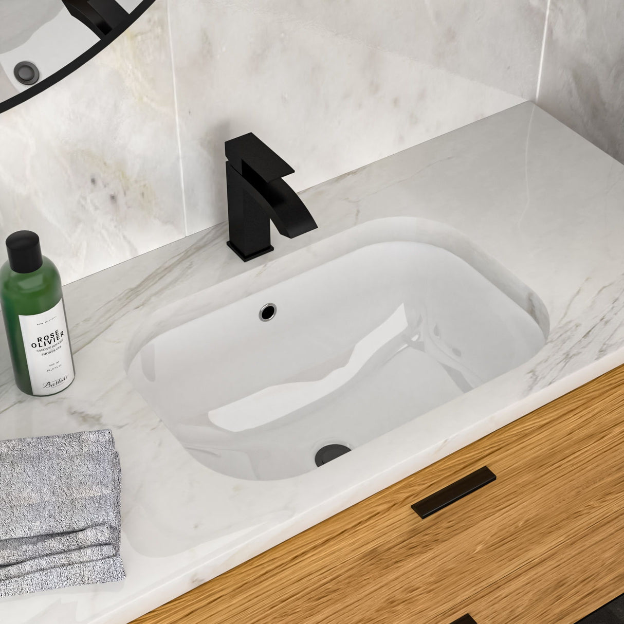 Modern Ceramic Undermount Bathroom Sink With Overflow, High Quality