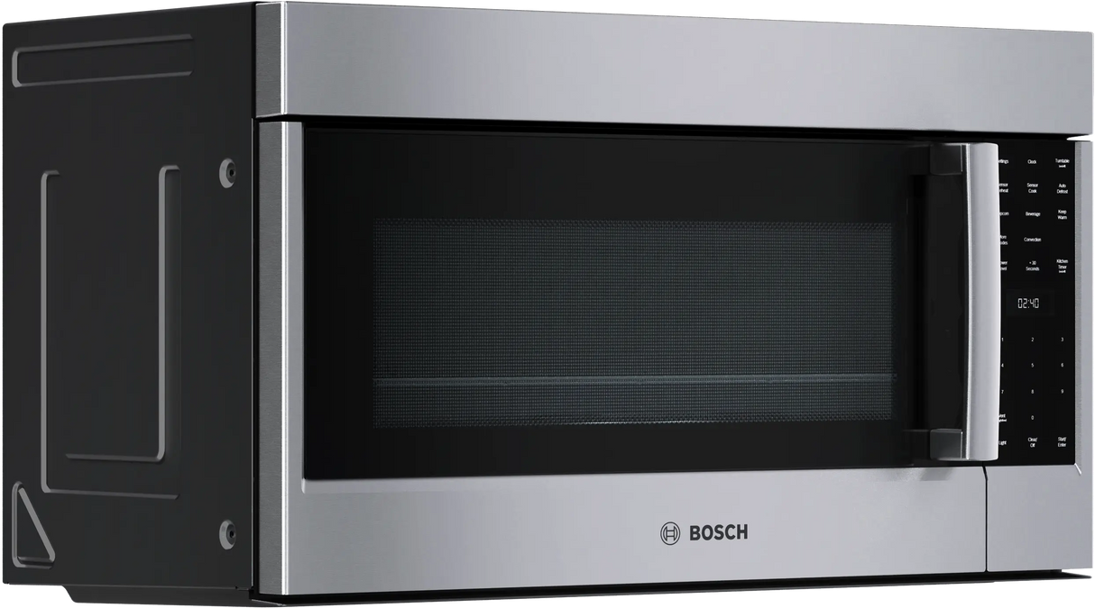 Bosch HMV8054U over-the-range microwave left angle view