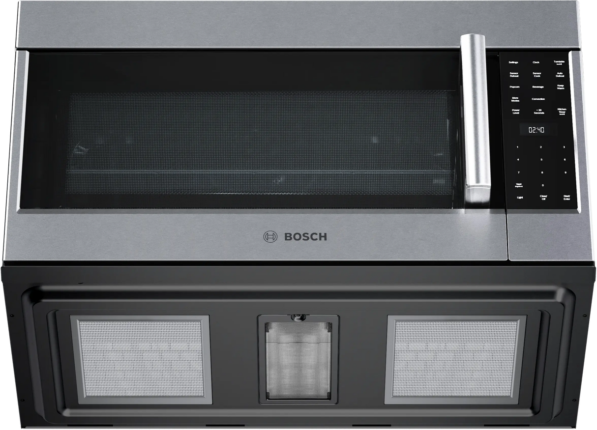 Bosch HMV8054U over-the-range microwave down angle view