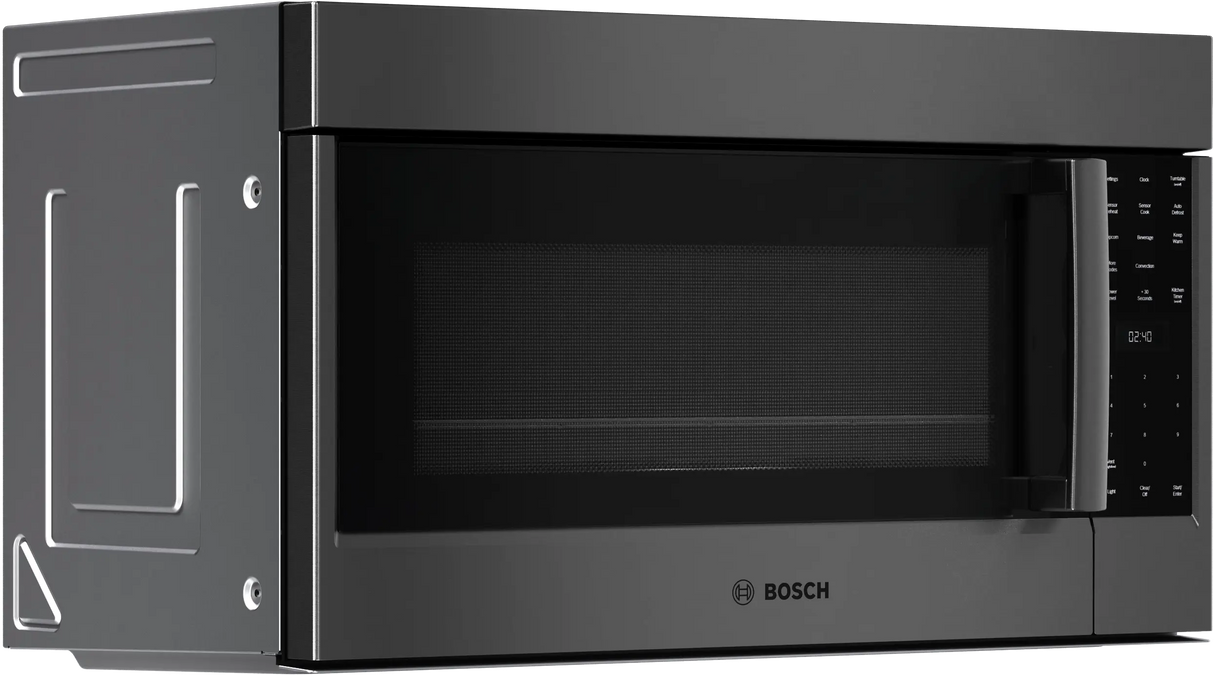 Bosch HMV8045U over-the-range microwave left angle view