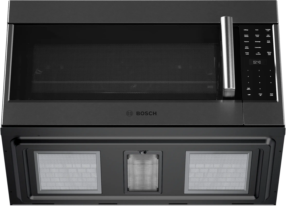 Bosch HMV8045U over-the-range microwave down angle view