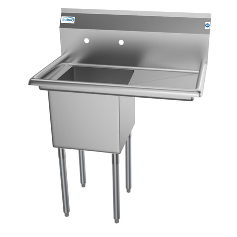 33 in. One Compartment Stainless Steel Commercial Sink with Drainboard, Bowl Size 15"x 15"x 12" SA151512-15R3.