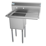 33 in. One Compartment Stainless Steel Commercial Sink with Drainboard, Bowl Size 15"x 15"x 12" SA151512-15R3.