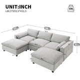 Modular Sectional With Storage Pockets, 5 Seat U Shaped Couch Set With Pillows, Free Combination Modern Cloud Sofa With 2 Movable Ottoman