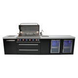 Mont Alpi Black Series 11 Ft Propane Outdoor Kitchen Island w/ Side Burner, Beverage Center & Fridge - MAi805-BSSBEVFC
