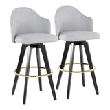 Ahoy - Upholstered Fixed-Height Barstool (Set of 2) - Black Base, Gold Footrest