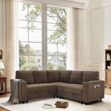 Upholstered L - Shape Sectional Sofa Bed With Pull Out Sleeper And Storage