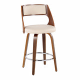 Cecina - 26" Fixed-Height Counter Stool With Swivel And Round Chrome Metal Footrest (Set of 2) - Walnut Wood
