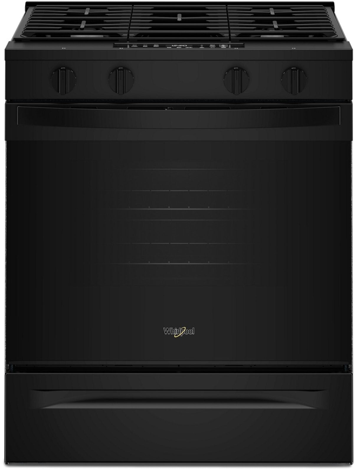Whirlpool WSGS3330TB 30 in. slide-in gas range in black - hero view