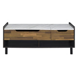 Axel - Coffee Table With Lift Top - White Printed Faux Marble Top, Walnut & Black