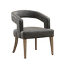 Wide Modern Barrel Open Back Upholstered Accent Chair With Weathered Solid Wood Legs