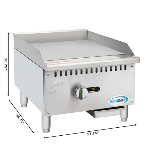 18 in. Natural Gas 1-Burner Griddle with 30,000 BTU in Stainless-Steel (KM-GG1-18M)