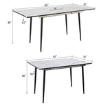 Modern Industrial Expandable Dining Table 47" To With Marble Pattern Top And Metal Legs - White