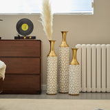 Floor Metal Vase Modern Style Decoration Home Metal Vase (Set of 3) Gorgeous Home Decoration Large Glazed Metal Vases - Gold / White