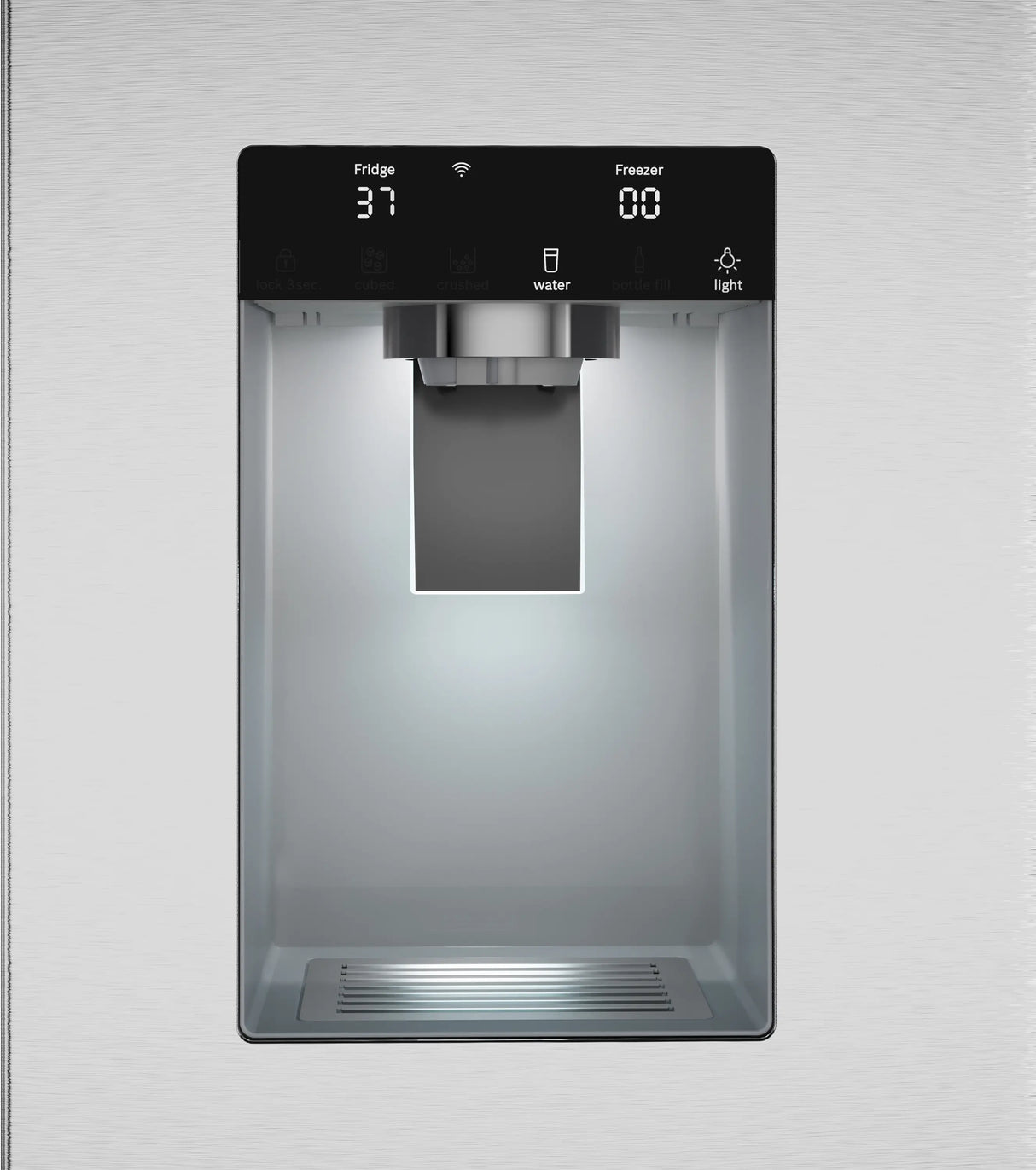 Bosch B36FD52SNS external ice and water dispenser detail