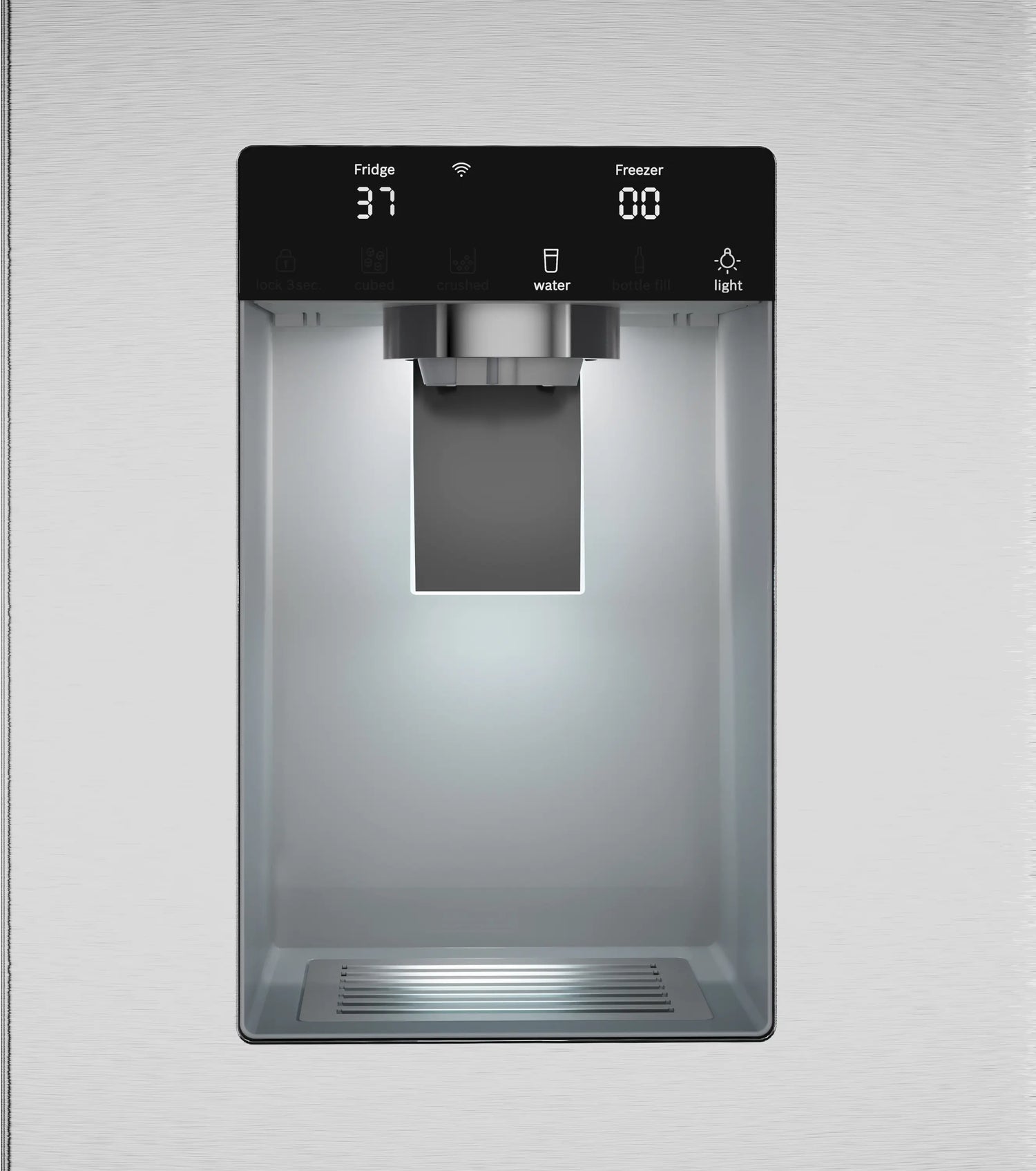 Bosch B36FD52SNS external ice and water dispenser detail