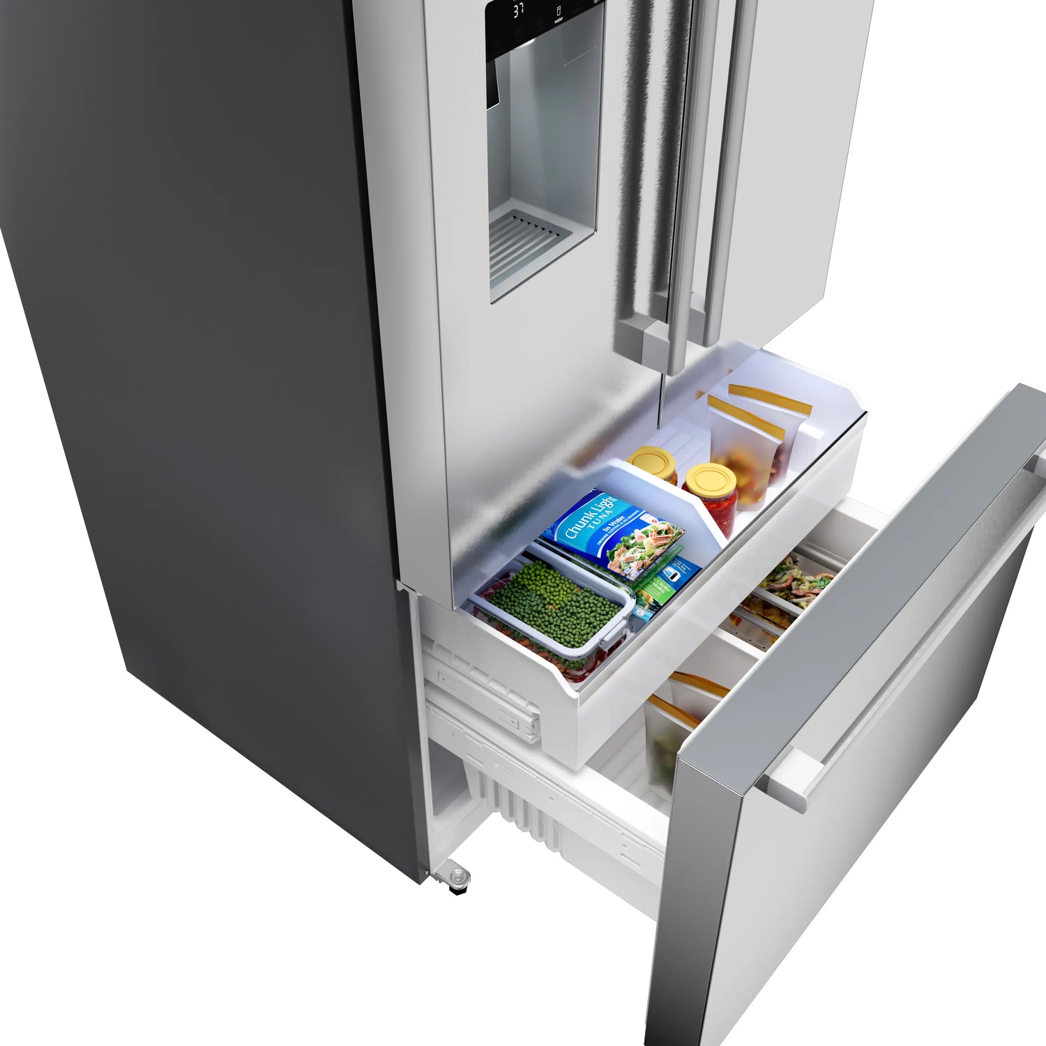 Bosch B36FD52SNS open freezer drawer detail