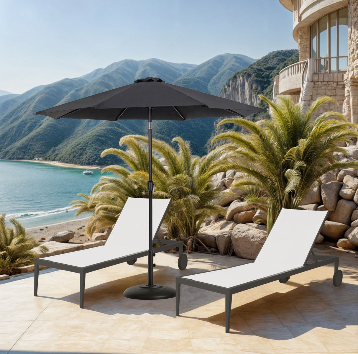 Fiji - Aluminum Patio Umbrella With Round Black Base