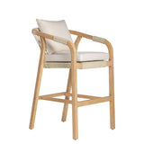 Delfina - Outdoor Barstool (Set of 2) With Cushion - Natural Eucalyptus / Cream Cushion