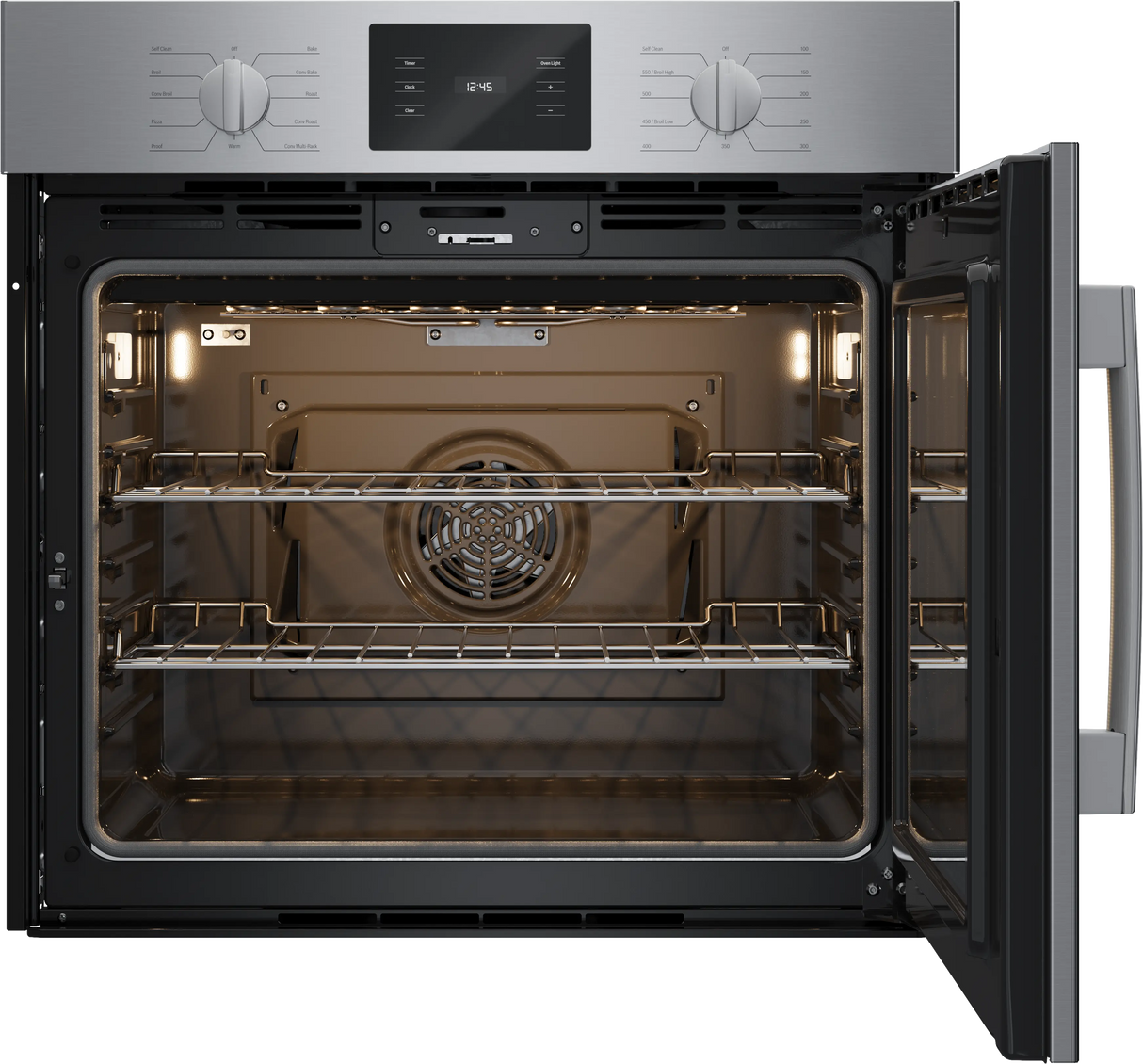 Bosch HBL5455RUC wall oven door open angled view