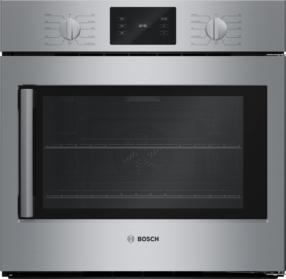 Bosch HBL5455RUC 30 inch single wall oven front view stainless steel