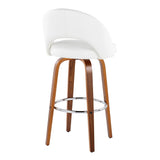 Renee - Upholstered Fixed-Height Barstool (Set of 2) - Walnut Wood, Chrome Metal