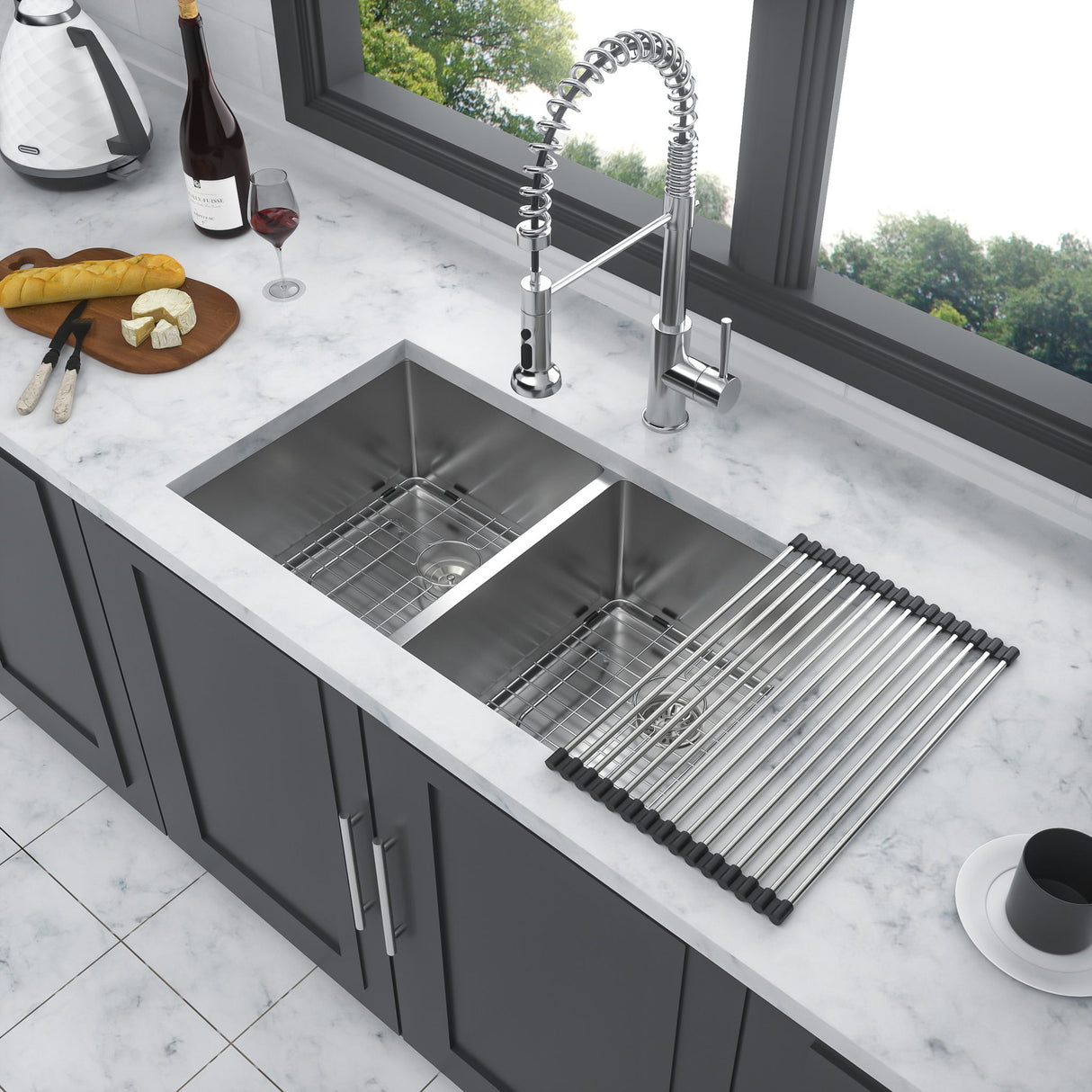 Modern Double Bowl Undermount Kitchen Sink 50 / 50 Design Stainless Steel