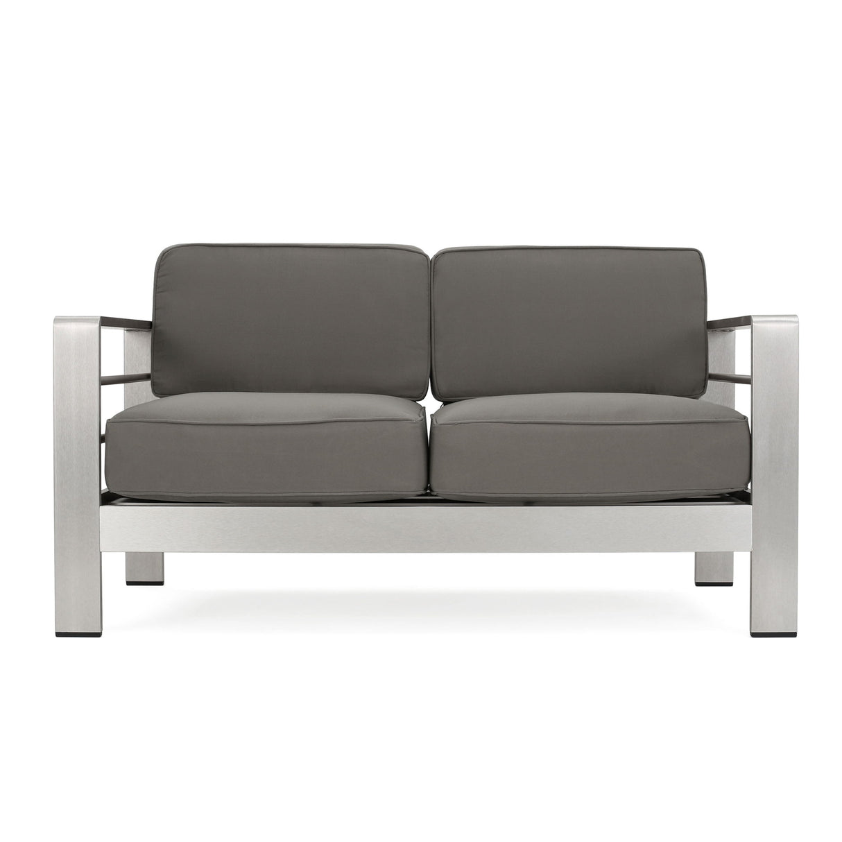 Outdoor Aluminum Loveseat With Cushion - Gray