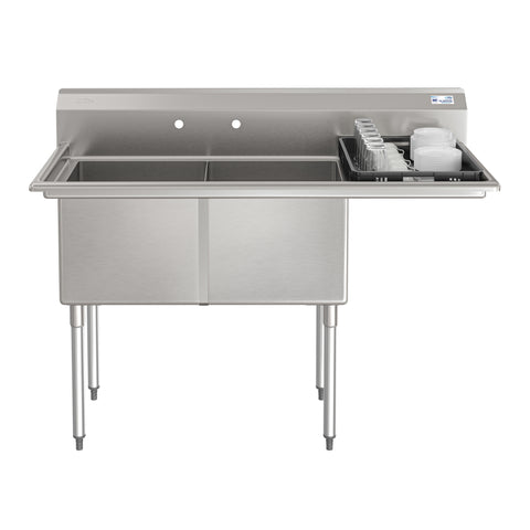 57 in. 16-Gauge 2-Compartment Commercial Sink with 18 in. Right drainboard, Bowl Dimensions 18"x18"x14" in Stainless-Steel (KM-SB181814-18R316)