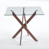 Dining Table With Cross Metal Leg And Tempered Glass, Modern Space Saving Kitchen Table For Living Room Legs, Square Table
