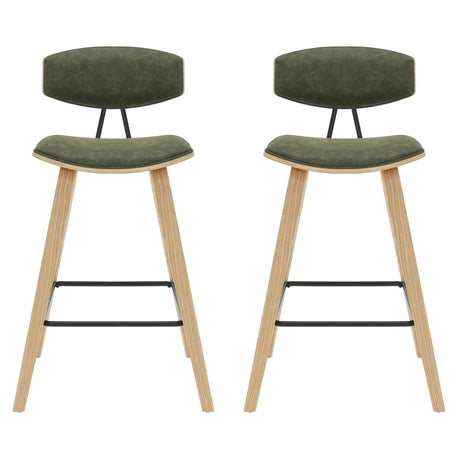 Fox - Counter Height Curved Back Wood Bar Stool With Faux Leather Seat