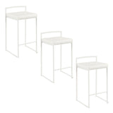 Fuji - 26" Stackable Counter Stool (Set of 3) - White Metal With White Faux Leather Cushion