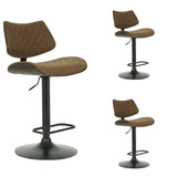 Leland - Adjustable Swivel Curved Back Wood Bar Stool With Faux Leather Seat