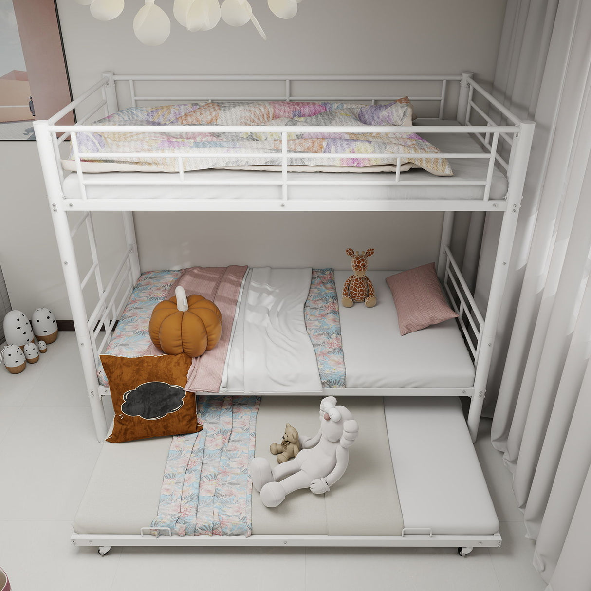 Bunk Bed For Kids, Convertible Frame With Ladders & Guardrail