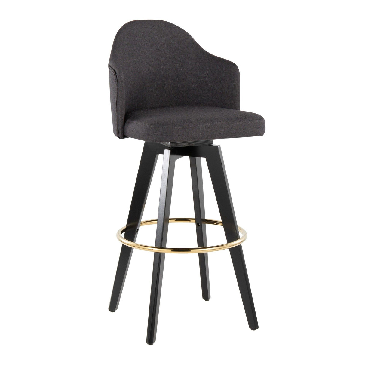 Ahoy - Upholstered Fixed-Height Barstool (Set of 2) - Black Base, Gold Footrest