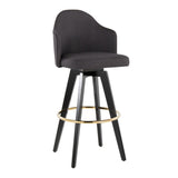 Ahoy - Upholstered Fixed-Height Barstool (Set of 2) - Black Base, Gold Footrest