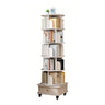 Rotating Bookshelf With Wheels And Drawer, 360° Spinning Design, Space Saving Storage