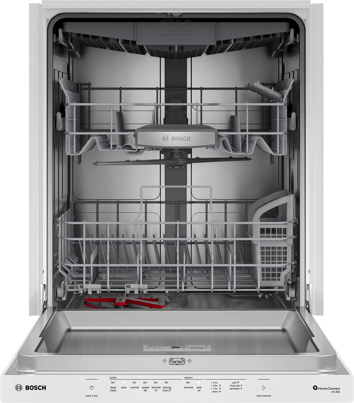 Bosch SHP65DM2N door open with styled racks