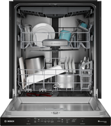 Bosch SHP65DM6N door open with racks and styling