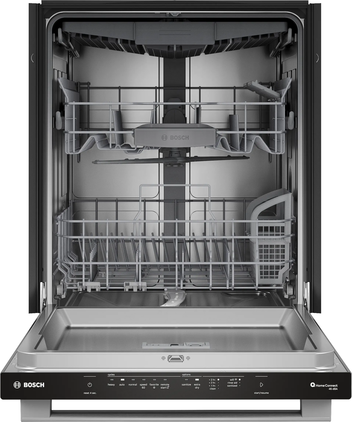 Bosch SHX53DM5N door open with racks pushed in