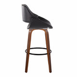 Fabrizzi - 30" Fixed-Height Barstool With Swivel And Round Black Metal Footrest (Set of 2) - Walnut Wood