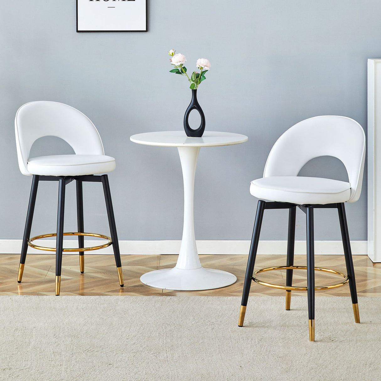 Upholstered Rotatable Bar Chair With Metal Legs For Dining Room
