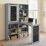 Folding Desk With Storage, Foldable Convertible Writing Table With Blackboard And Shelves For Home Office