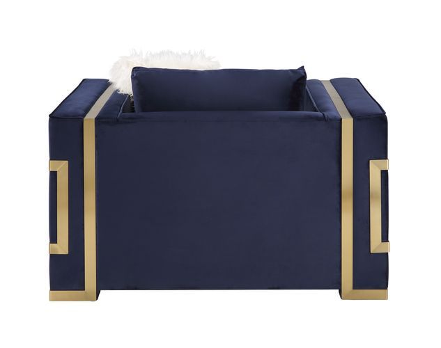 Virrux - Chair With 2 Pillows - Blue Velvet & Gold