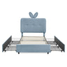 Upholstered Bed With Oversized Rabbit Ear Headboard, LED Lights & 4 Storage Drawers