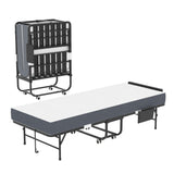 Twin Folding Bed With Adjustable Headboard & Memory Foam, Space Saving Rollaway Guest For Tall People, Portable On Wheels, Easy Assembly - Black