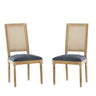 French Country Dining Chair With Rectangular Cane Backrest And Smooth Upholstered Seating