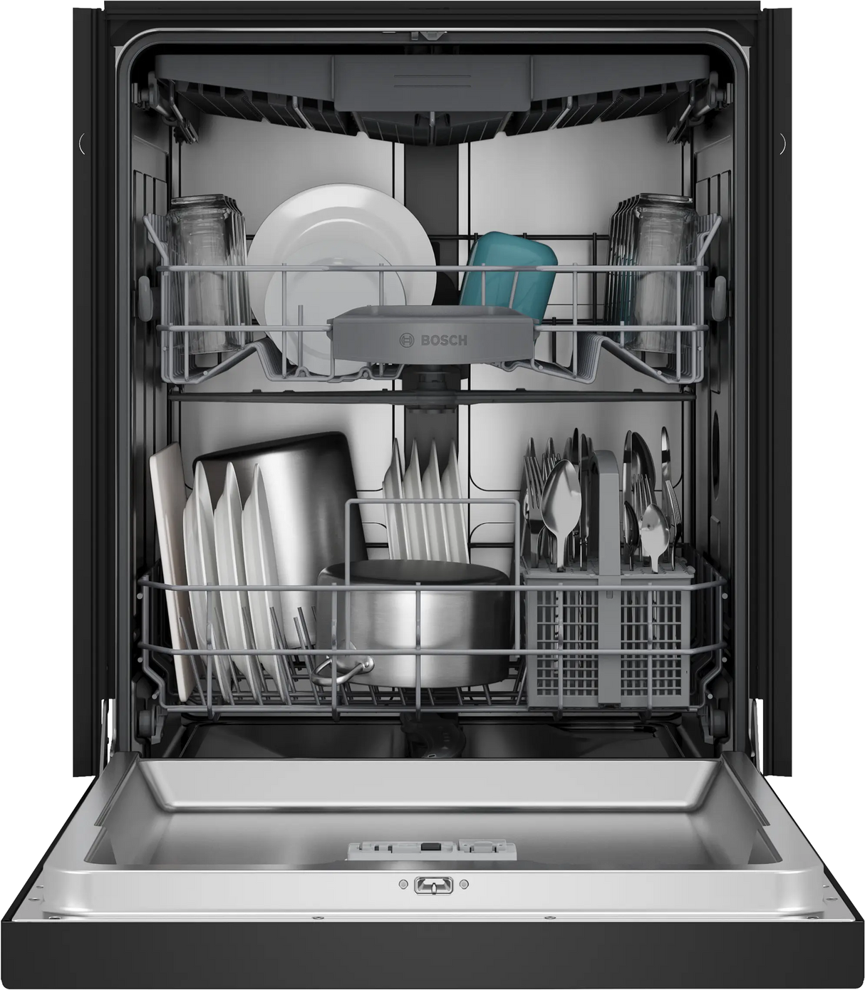 Bosch SHE43DM6N door open with styled racks