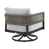 Felicia - And Argiope 3 Piece Patio Outdoor Swivel Seating Set - Black Aluminum With Gray Rope And Cushions