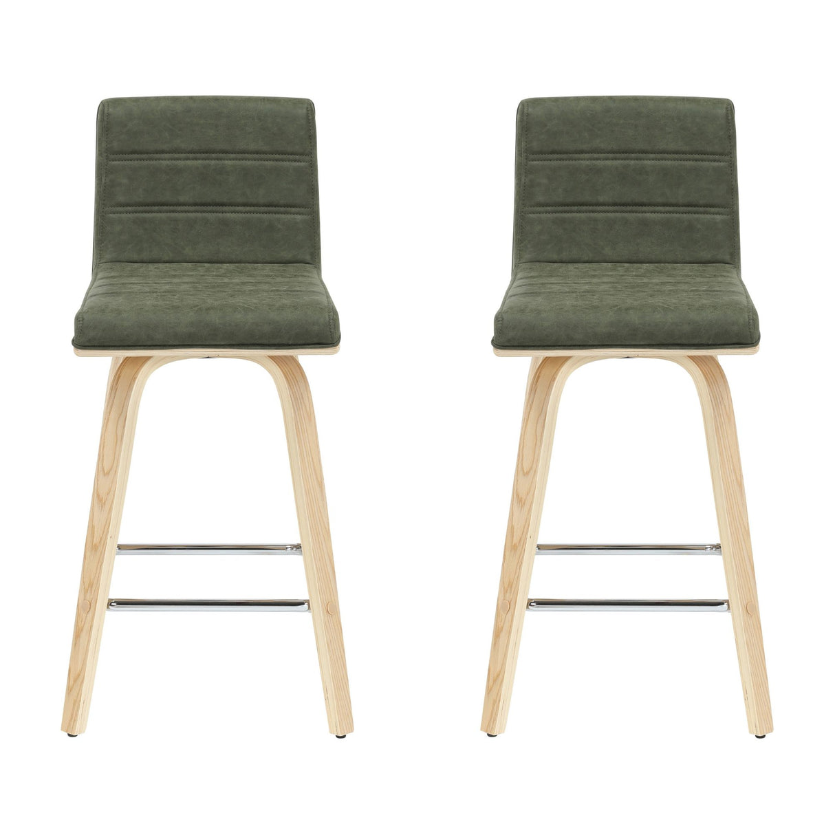 Vienna - 35.5" Swivel Counter Height Square Back Wood Bar Stool With Faux Leather Seat